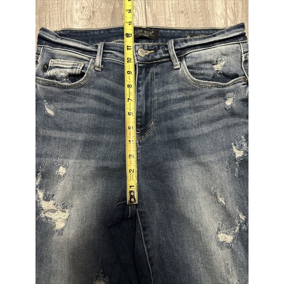 Judy Blue Jean Womens 9/29 Blue Straight Fit Raw Hem Stretch Denim DIstressed - Picture 7 of 13